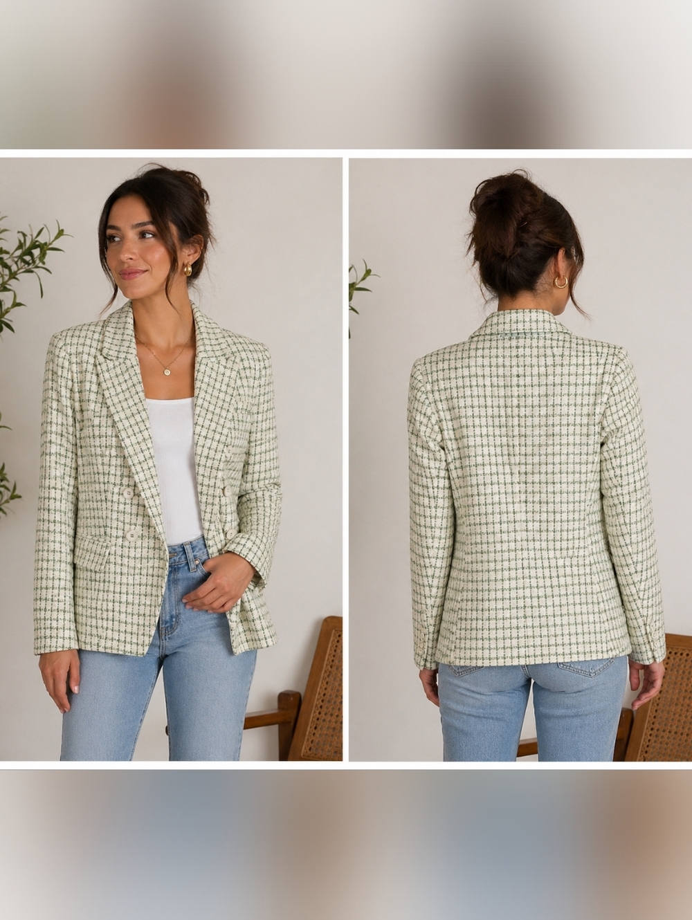 Rachel Zoe Green Tweed Blazer Jacket Size S Clueless Cher Vibes Preppy Chic